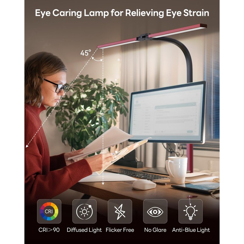 LED Desk Lamp for Home Office, Eye-Caring Desk Light with