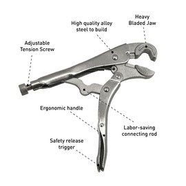 Locking Pliers with Wire Cutter, Cr-Mo Alloy Steel, 3-Side Locking Jaw, Curved Jaw Vise