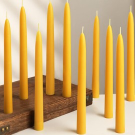 16 Packs Beeswax Taper Candles 9 Inch, All Natural Beeswax Candle Sticks - 10 Hour Burn Time - Smokeless & Dripless Taper Candles for Table Decor, Unscented Bee Wax Tapered Candle
