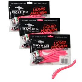 Liquid Mayhem 4" Maneuver - Bubblegum - Soft Plastic Fishing Lure for Walleye 24 Count (3 x 8-Pack) + Bonus 3 x 10ml Tube - Liquid Fish Attractant