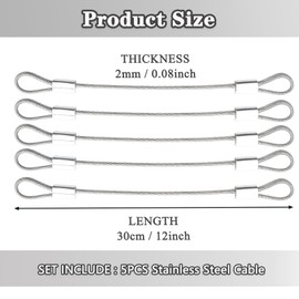 Stainless Steel Cable with Loops, Vinyl Coated Wire Rope Lanyard Lock Security Chains for Outdoor Gates, Stage Lighting, Luggage Lock Wire Rope with Loops 2mm Thickness 12inch Length - 5 Packs