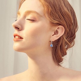 Moonstone / Abalone Hoop Earrings 925 Sterling Silver Moonstone / Abalone Leverback Drop Earrings Hanging Rainbow Moonstone / Abalone Jewellery Women Girls, Sterling Silver