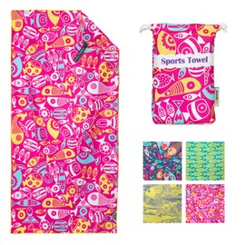 4Monster Microfiber Beach Towel with carry bag Sand Proof Travel Towel Quick Dry Lightweight Towel for Hiking Yoga Gym Sports Swimming Camping Fitness Bath