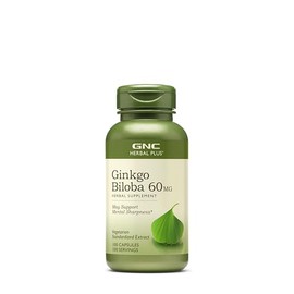GNC Herbal Plus Ginkgo Biloba 60mg Supplement, Vegetarian, Supports Mental Sharpness, 100 Servings