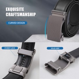 GSG SINCE 1998 Men's Belt 35 mm Without Holes Leather Belt Automatic Ratchet Belt Ideal for Suit and Business Wear M23043-48, 4-Black