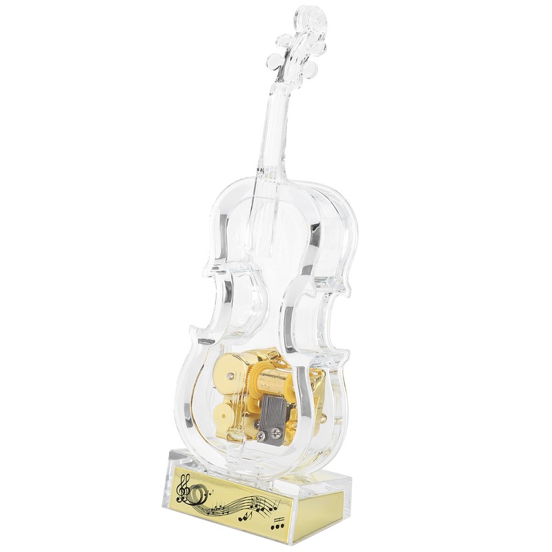Cello Shaped Music Box with LED Lights Transparent Musical Box
