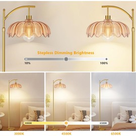 ILLMTW Gold Floor Lamp for Living Room,Bedroom,Mid Century Modern Standing Lamp with Remote,Dimmable Brass Tall Lamp Amber Glass Vintage Retro Arc Floor Lamps Flower Floor Light Boho Bohemian