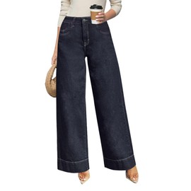Women's Wide Leg Jeans with Straight Leg Fit - High Waisted Tummy Control & Hip Lift, 2025 Trendy Stretchy Denim Pants Dark Blue