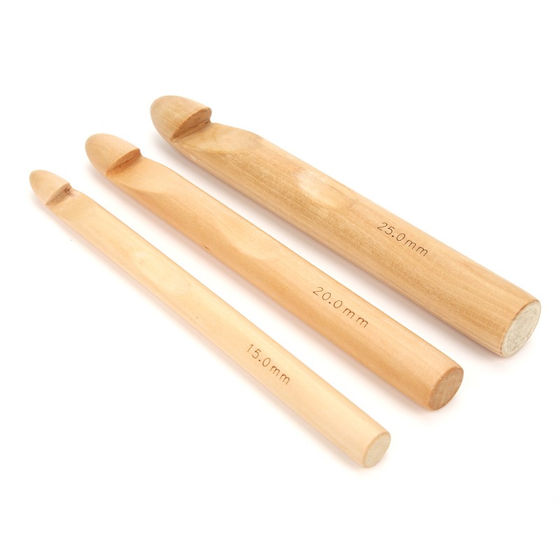 3pcs Large Thick Crochet Hook Wooden Knitting Needle Weaving Tool