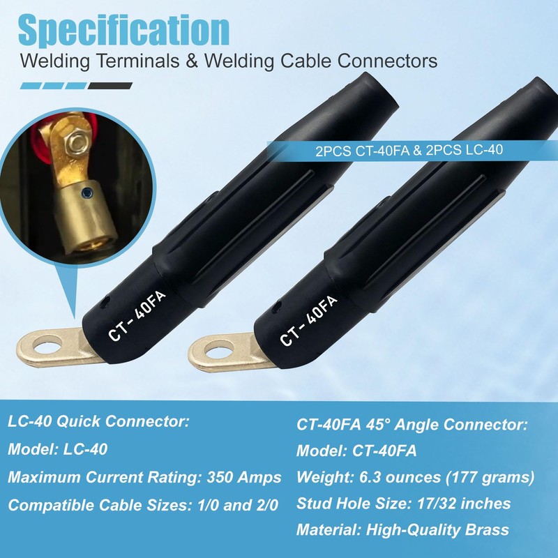 2PCS CT-40FA Welding Terminals & 2PCS LC-40 Welding Cable Connectors,