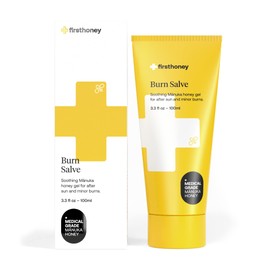 FIRST HONEY® Burn Salve | Aloe Vera Burn Gel With Medical Grade Manuka Honey | Natural Remedy For Sunburn & Minor Burns | Fortified with Allantoin & Vitamin E | 3.3 fl oz (100mL)
