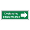vsafety DESIGNATED SMOKING AREA/Arrow Right Prohibition Sign, Rigid Plastic, Landscape