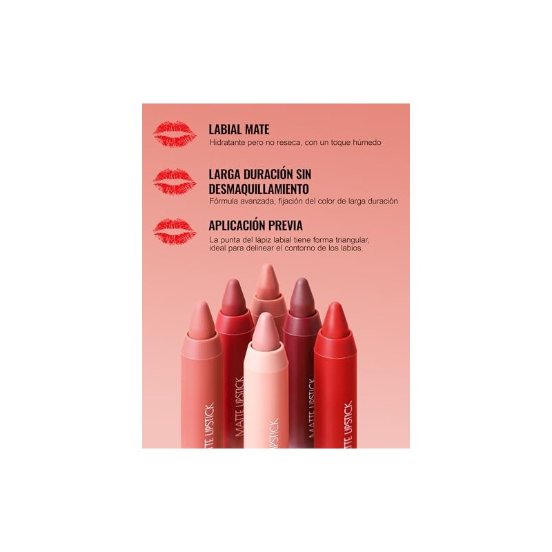 Erinde Lápiz Labial Mate, Delineador Labial Cremoso de Larga Duración,