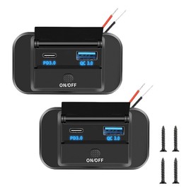 Pack of 2 USB Socket 12 V, 12 V USB Socket, Car 12 V Socket, Motorhome, Quick Charge USB Car Socket 12 V, with Switch, USB C Socket 12 V, Suitable for 12 V/24 V Cars, Boats and Motorhomes