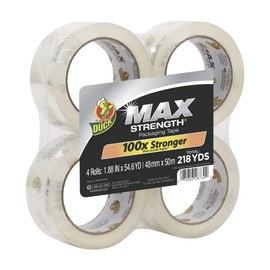 Duck MAX Strength Packing Tape Refill, 4 Rolls, 1.88 Inch x 54.6 Yard, Clear (241511)