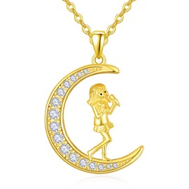 TANGPOET Singing Song Music Pendant Chain for Girls Women Ladies Necklace Silver 925 Gold-Plated Crescent Moon Birthday Jewellery Keepsake Gift for Daughter Niece Necklace, Sterling Silver, No