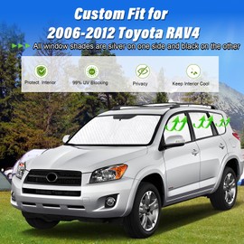 KMF Full Window Sun Shade Custom Fit for Toyota RAV4 2006-2012 Accessories, Privacy Car Window Covers Sunshade for Windshield Side Rear, UV Block and Blackout for Car Camping/Baby