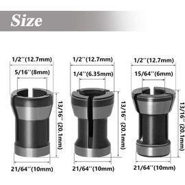 Mesee 3 Pieces Router Collet Chuck, 6mm 6.35mm 8mm Router Bit Collet Chuck Clamping Adapter for Woodworking CNC Engraving Trimming Carving Machine Tool