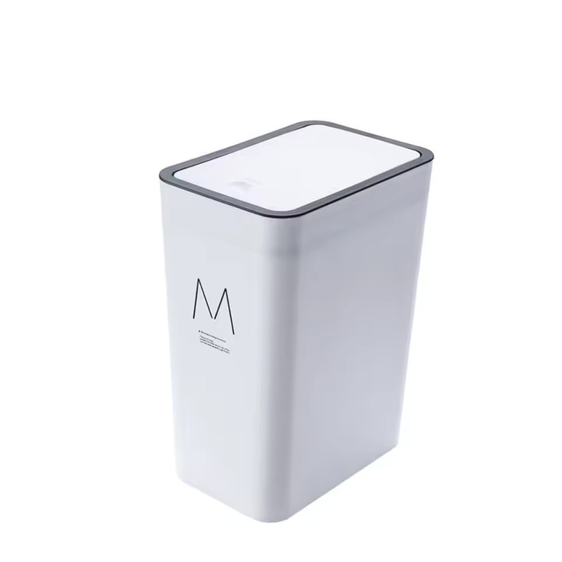 Press-Type Plastic Trash Can with Lid, 10L/15L Slim Rectangular Waste