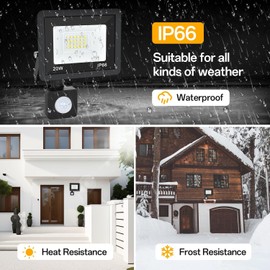 RERBIO Motion Sensor Flood Light Outdoor（2-Pack）, 20W Plug in Motion Sensor Light with 4.9ft Cord, IP66 Waterproof Floodlights with Photocell 6000K Super Bright Security Light for Garden Patio