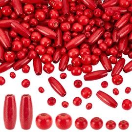 PH PandaHall 480pcs Red Wooden Spacer Beads - Round Barrel Wood Beads with Large Hole for Christmas Decoration, Macrame Arts, Crafts & DIY Jewelry Making