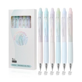 Erasable Pens, 6 Pack Fine Point 0.5mm Black Erasable Gel Pens with 360°Rotating Erasers, Make Mistakes Disappear, Comfort Grip for Drawing, Writing, Planning, and Crossword Puzzles (Black Ink)