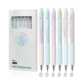 Erasable Pens, 6 Pack Fine Point 0.5mm Black Erasable Gel Pens with 360°Rotating Erasers, Make Mistakes Disappear, Comfort Grip for Drawing, Writing, Planning, and Crossword Puzzles (Black Ink)