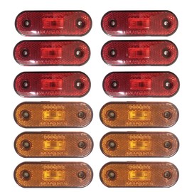 Dream lighting 12V Trailer Side Marker Light LED 4x1.3 inch Oblong Red/Amber LED Clearance Marker Lights Recessed Mount RV Camper Trucks - 6 Amber & 6 Red