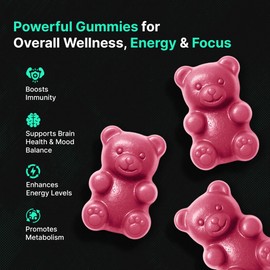 Attentiv Vitamin C Gummies for Focus – Supplement for Kids 3+ | Supports Focus, Brain Function & Gut Health with Probiotics | Vegan Raspberry Flavor, Cute Teddy Shaped Gummies, Calm Gummies (60 Count)