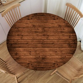 Fitted Round Waterproof Tablecloth Elastic Edge Table Cover Home Decorative Wooden Texture Tablecloth for Indoor Outdoor Picnic, Patio, Party Fit for 42.2"-46.1" Table