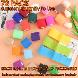 72 Pack Self Adhesive Bandage Wrap,Athletic Elastic Cohesive Bandage,Breathable Self Adherent Wrap for Pets,2 Inch x 5 Yard Stretch Bandage Sports Wrap for Wrist Ankle Swelling Sprains,24 Colors