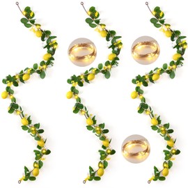 3 Pcs Finecheer 5ft Artificial Lemon Garland Spring Summer Fruit Vines Garland Fake Lemon Party Decorations with Battery Powered Light for Home Door Wall Mantel Wedding Kitchen Table (Stylish Style)