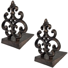 Lulu Decor, Cast Iron Fleur De Lis Door Stop, Door Stopper in Antique Black Finish (2 Piece)