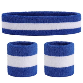 ONUPGO Sweatband Set Sports Headband Wrist Striped Sweatbands Terry Cloth Sports Training Basketball Bracelet Headbands Moisture Transport Sweat-Absorbing Headband