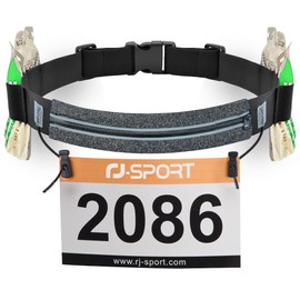Slim Running Belt Race Number Belt Runners Pouch Triathlon Race Belt BIB Holder with 6 Energy Gel Loops for Workout, Jogging, Triathalon, Marathon, Running and Cycling, 05 Grey, onesize
