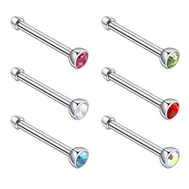 BLISI 6pcs 18G 20G Nose Rings Titanium Nose Piercings Screw with Crystal Stone for Women Nose Rings L-Shaped Nose Studs Set for Women Men (6PCS Set 3, 18G 6.5x2)