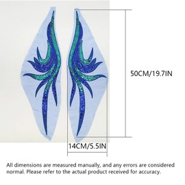 2 Pcs Royal Blue Gold Sequin Lace Fabric Embroidered Gown Appliques Noble Sexy Collar Sew Embroidered Fabric Appliqués for Stage Performance Dress Decoration Accessories