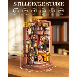 Rolife Book Nook Silent Corner Study Miniature House DIY Booknook Diorama 3D Puzzle for Adults Dollhouse Wooden Bookshelf Decoration Christmas Birthday Gift for Teens and Lovers
