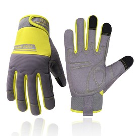 HLDD HANDLANDY UltraLight Safety Work Gloves, Mens & Women Multi-Functional Work Gloves with Extensive Palm Protection, Mechanic Gardening Construction DIY Gloves with Touchscreen (XXL, Yellow)