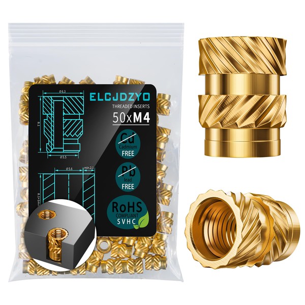 ELCJDZYO Pack of 50 Threaded Inserts, M4 x 8.1 Thread