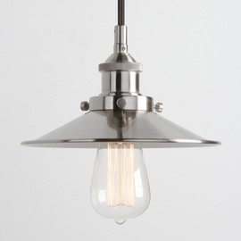 PathsOn Industrial Vintage Modern Rustic Metal Shade Pendant Light, Loft Bar Kitchen Hanging Ceiling Light, Cafe Living Room Light Fittings Lamp Fixture Chandelier (Brushed)