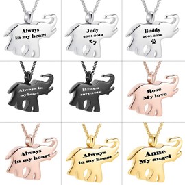 Cremation Jewelry for Ashes Elephant Shape Stainless Steel Keepsake Memorial Pendant Locket Urn Necklace for Pet/Human
