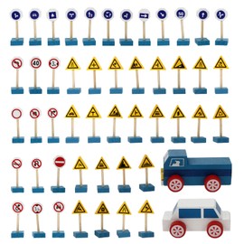 STOBOK Kids Wooden Street Signs Playset Wooden Road Construction Traffic Sign Street Signs Small Toy Cars for Car and Train Set (Assorted Color 2)