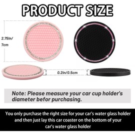 4PCS Car Coasters with Bling Rhinestones, Non-Slip Cup Holder Inserts, 2.75 Inches Car Must Haves and Passenger Princess Car Accessories for Women, Men, and Beetle Lovers (2 Pink and 2 Black)