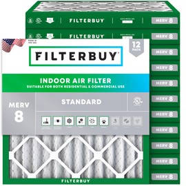 Filterbuy 21x21x2 Air Filter MERV 8 Essential Dust & Allergy Defense (12-Pack), Electrostatic Pleated HVAC AC Furnace Filters Replacement, Made in USA (Actual Size: 20.50 x 20.50 x 1.75)