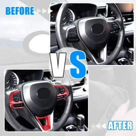 X AUTOHAUX 3 Pcs ABS Plastic Red Interior Steering Wheel Cover Trim for Toyota Corolla 2020-2022 Inner Decoration Auto Accessories
