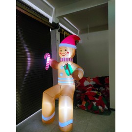 DAHAKII 10ft Gingerbread Man in Sitting Pose Christmas Inflatable Yard Decor Build-in LED Outdoor Blow up Christmas Decorations for Yard/Lawn/Garden