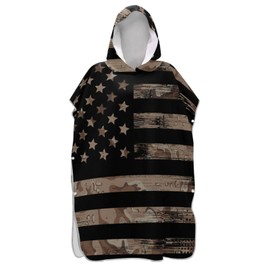senya Surf Poncho Towel Hooded Beach Towel, American USA Flag with Desert Camouflage Swim Cover Up for Women Men Beach Pool Water Park
