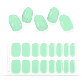 SILPECWEE Semi Cured Gel Nail Strips (Bright Green Solid - 16PCS), Gel Nail Stickers Full Nail Wraps Need UV Light, Salon Quality & Easy to Use - with Prep Pads, Nail File, Wood Stick