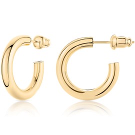 Claro Clivo Yellow Gold Colored Lightweight Chunky Open Hoop Earrings For Women (20MM Hoop, 3.5MM Thickness, Stainless Steel Pin)